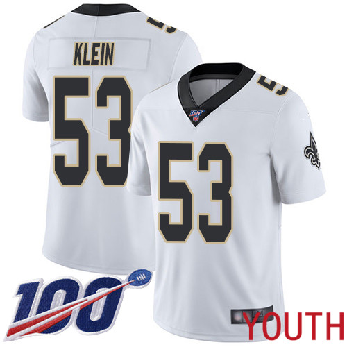 New Orleans Saints Limited White Youth A J Klein Road Jersey NFL Football 53 100th Season Vapor Untouchable Jersey